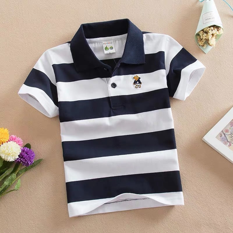 Children's T-shirt Cotton Striped Lapel Polo Shirt