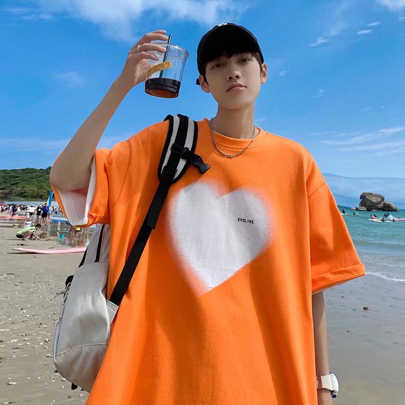 Heart Print Cotton Plus Fertilizer Oversized Short Sleeve T-Shirt