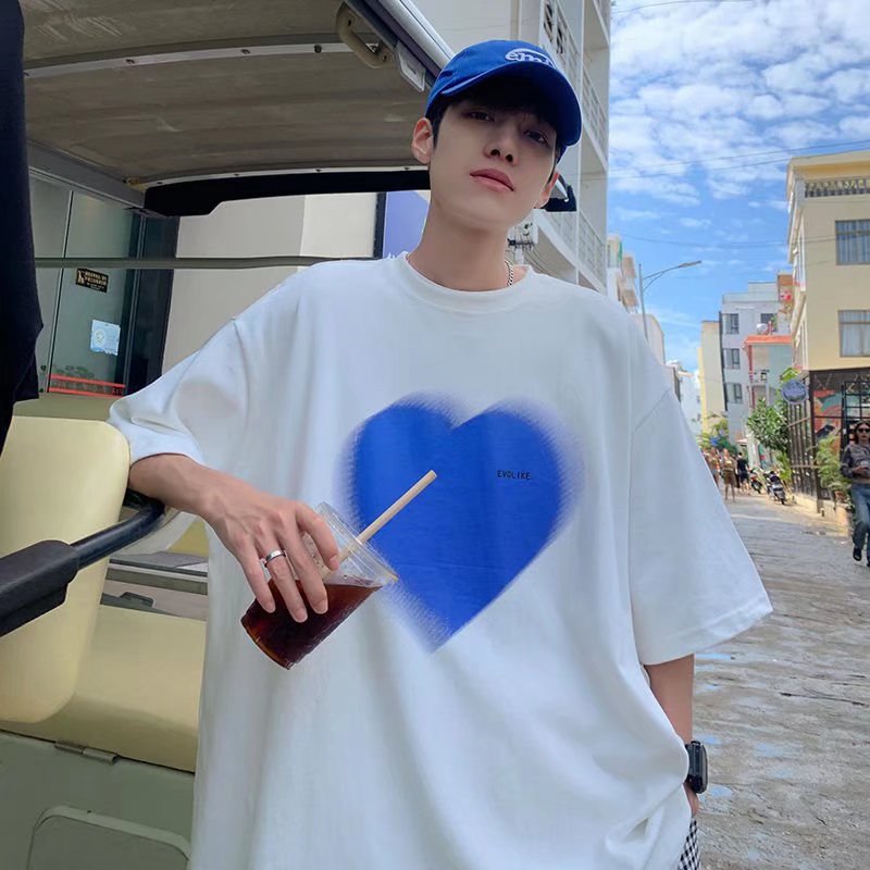 Heart Print Cotton Plus Fertilizer Oversized Short Sleeve T-Shirt
