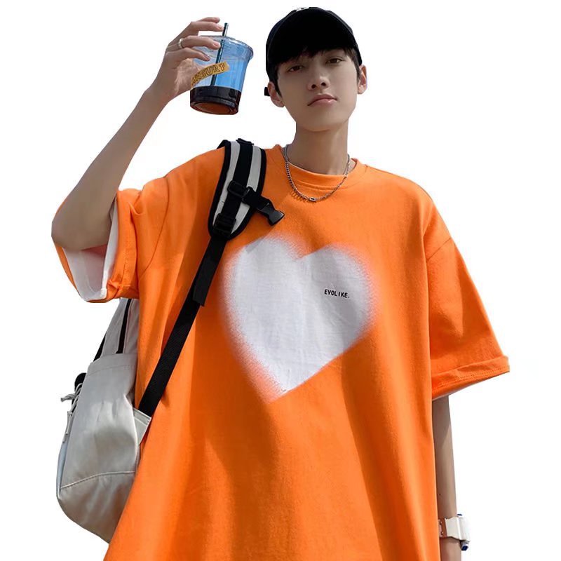 Heart Print Cotton Plus Fertilizer Oversized Short Sleeve T-Shirt